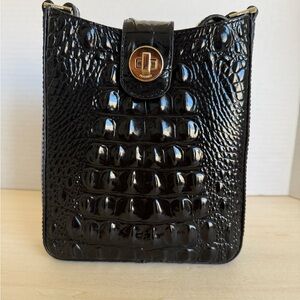 Brahmin Jody Black Croc-Embossed Leather Crossbody Bag